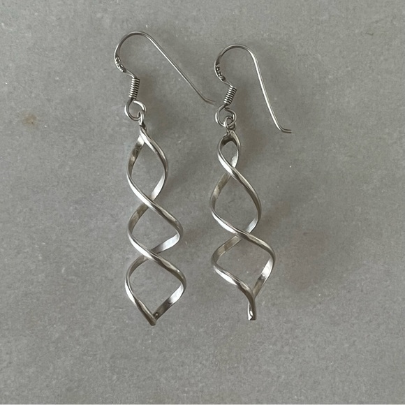 Sterling Silver Spiral Dangle Earrings - Picture 3 of 13